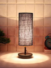 Wood Table Lamp with Blue Jute Shade (ACAP15)